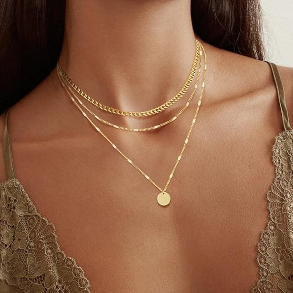 NEW!  Trendy 14K Gold Plated Layering Necklaces For Women Gold Necklace Set
